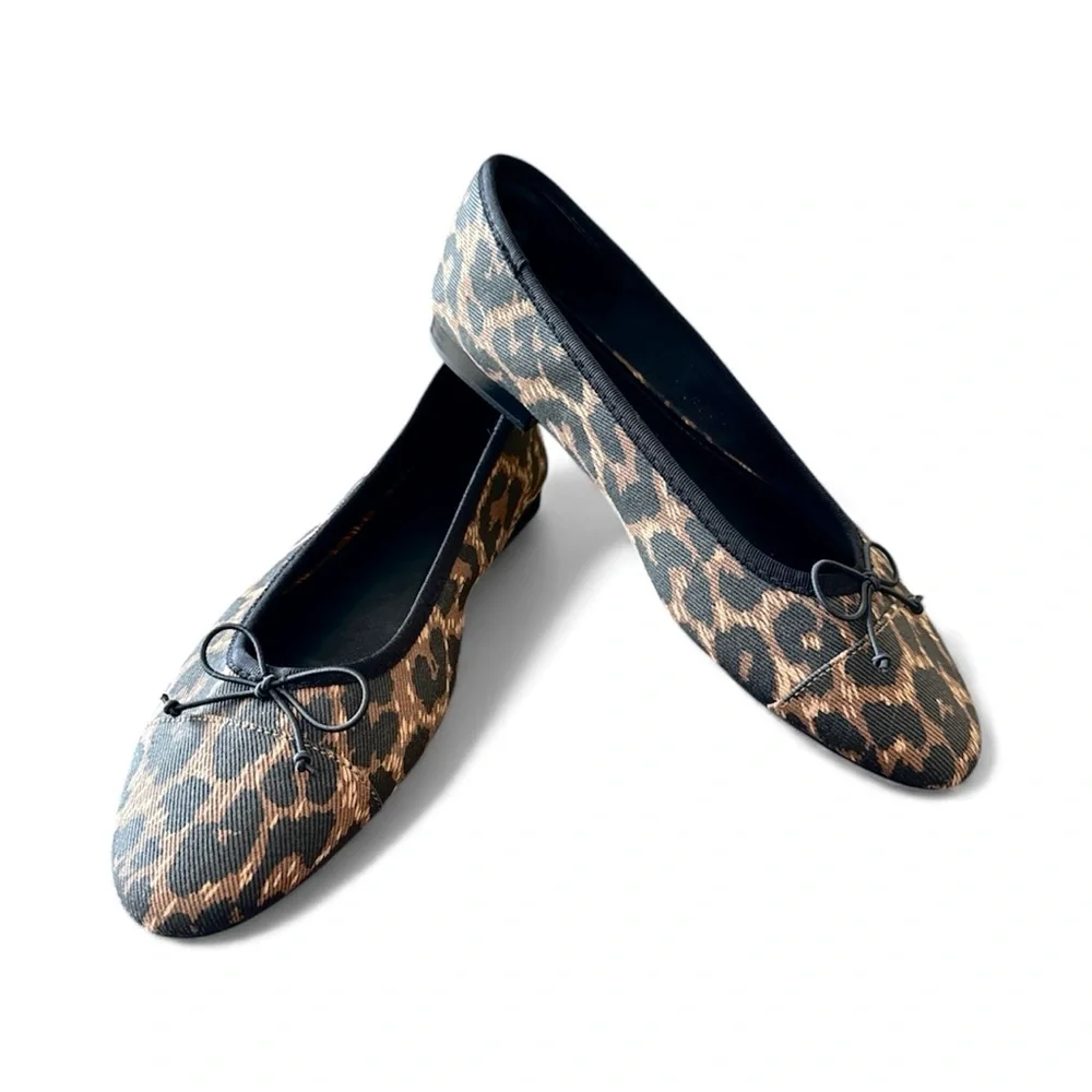 H&M Leopard Print Ballet Flats Bow Accent Slip On Shoes NWOT EU 40 US 9